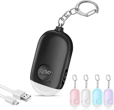 Image de Appareil d'alarme personnel d'urgence - Sirène 130 dB - Lumière LED - Portée de 150 mètres - Noir