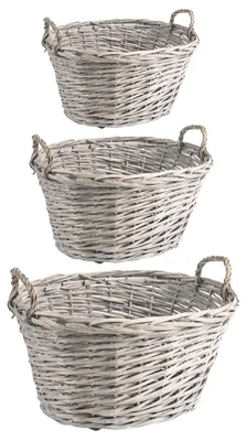 Produktbild von Weidenkorb JUNAN, Set aus 3 geflochtenen Körben, Grau, Verschiedene Größen, Outdoor geeignet, Pflanzkorb mit Henkel, Übertopfkorb, Blumenkorb, Dekorationskorb für den Garten