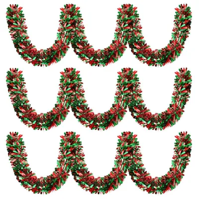 Image de Guirlande décorative Lametta, 6 mètres, vert et or, pour sapin de Noël et décoration de fête