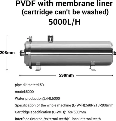 Immagine prodotto di Filtro per acqua, cartuccia filtrante in PVDF, sistema di ultrafiltrazione, 5000 litri