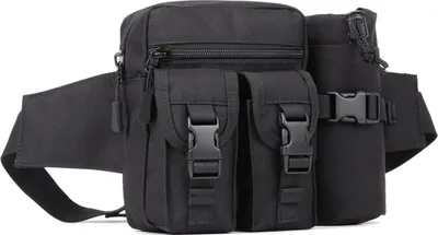 Produktbild von Huntvp Taktisch Hüfttasche mit Flaschenhalter Militärisch Bauchtasche Wasserdicht Gürteltasche MOLLE Wasserflasche Halter Multifunktional für Damen Herren Wandern Laufen Camping Trekking, Schwarz