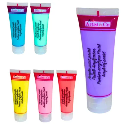 Produktbild von Acrylfarben Set 75 ml 6 Tuben Mehrfarbig Pastell Künstlerfarben Malfarben zum Malen und Basteln