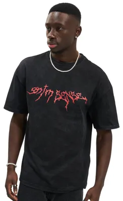 Image de 9N1M SENSE - T-shirt « Goth » pour homme, effet délavé TN3008 (S) (noir)