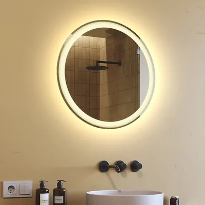 Obrázok produktu pre Zrkadlo s osvetlením 60 cm- Okrúhle kúpeľňové zrkadlo s LED osvetlením - Teplá biela 3000K - LED kúpeľňové zrkadlo OKR076