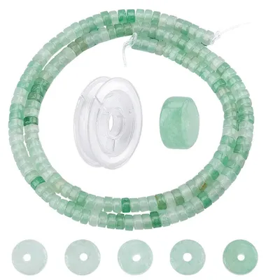 Zdjęcie produktu dla Heishi, naturalne kamienie, zielony awenturyn, płaskie, okrągłe, 160 sztuk, średnica 4 mm, z elastycznym sznurkiem, 10 jardów