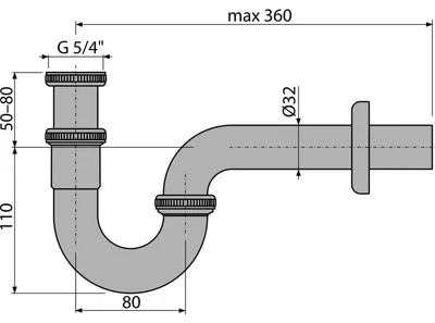 Immagine prodotto di alcadrain Röhrengeruchverschluss „U“ für die Waschbecken DN32 mit einer Überwurfmutter 5/4", Metall