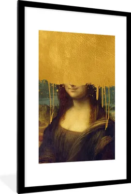 Produktbild von MuchoWow® Gerahmtes Poster Mona Lisa - Da Vinci - Gold 60x90 cm - Poster mit Schwarzem Bilderrahmen Wandposter Rahmen Foto Bilder - Dekoration - Wandposter Wohnzimmer - Hochwertig