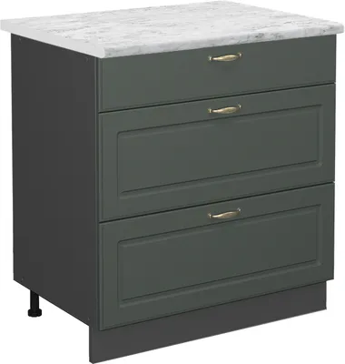 Produktbild von Küchenunterschrank Vicco Fame-Line Grün-Gold Landhaus 80 cm mit 3 Schubladen, AP Marmor, Model 45981