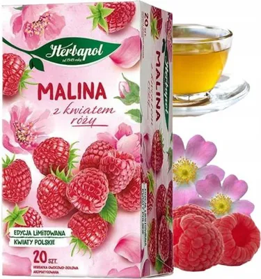 Produktbild von Herbapol Himbeere Rosenblüten Tee 20 Teebeutel - Früchtetee Kräutertee Mischung