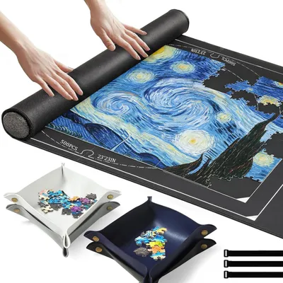 Productafbeelding van Puzzelmat, antislip, 118 x 66 cm, geschikt voor puzzels van 1500 stukjes, met sorteerbakjes