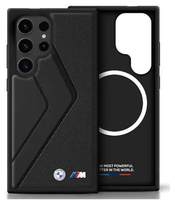 Produktbild von BMW Leder Oversized Stripes MagSafe Case für Samsung Galaxy S25 Ultra - Schwarz
