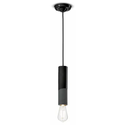 Produktbild von Aufhängung Klein Vintage Decò Pi Keramik Schwarz Holzkohle 1 Licht E27