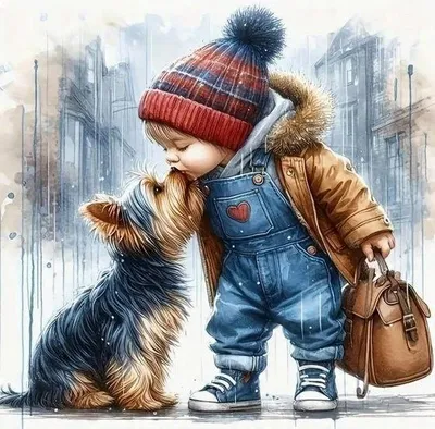 Image de NORIMPEX Diamantov : petit garçon avec un chien, 30 x 40 cm