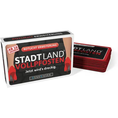Produktbild von DENKRIESEN - STADT LAND VOLLPFOSTEN® - Das Brettspiel - ERWEITERUNG - ROTLICHT EDITION "Jetzt wird's dreckig."