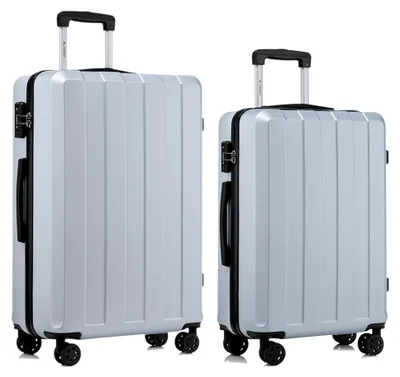 Produktbild von Hartschalen-Reisekoffer mit TSA-Schloss und YKK-Reißverschluss, Trolley-Kabinenkoffer mit 4 Rollen (Silber, L-XL-Set)