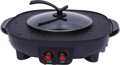 Produktbild von 2-in-1 Elektrischer Hotpot & Grill - Tischgrill/Raclette - Antihaft & Rauchfrei - Abnehmbare Grillplatte - Für 5–6 Personen - 220V EU-Stecker - Schwarz