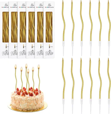 Immagine prodotto di Candeline per torta di compleanno, a spirale dorate, confezione da 36 pezzi, con supporto