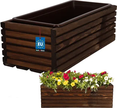 Produktbild von KOTARBAU® Blumenkasten aus Holz 44x20cm mit Innentopf Balkonkasten Braun Balkontopf Blumentopf Pflanzkübel Holzblumentopf Blumenkasten Blumenkübel outdoor Balkon Garten Terrassen Kasten mit Einsatz
