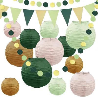 Produktbild von Papierlaternen 14 Stück, grün, gold, für Gartenparty, bunt