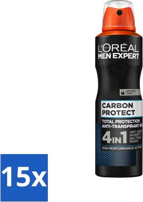Obrázek produktu pro L'Oréal Men Expert deodorant ve spreji Carbon Protect 150 ml - hodnotné balení - 15 kusů