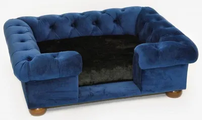Image de Casa Padrino Lit de chien Chesterfield de luxe Bleu / Marron / Noir 79 x 69 x H. 31 cm - Lit rectangulaire pour chien - Meubles pour chiens de luxe Chesterfield - Meubles pour animaux de luxe Chesterfield