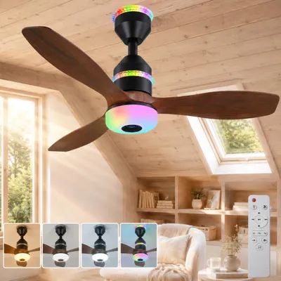 Immagine prodotto di Ventilatore da soffitto con luce, Ø 60 cm, lampada da soffitto da 48 W con ventilatore, musica Bluetooth e cambio colore RGB, 3 velocità, LED dimmerabile, telecomando