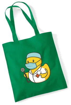 Produktbild von Huuraa Jutebeutel Quietscheente Medizin Comic Gummiente 10 Liter Kelly Green Baumwolle Tasche Geschenkidee