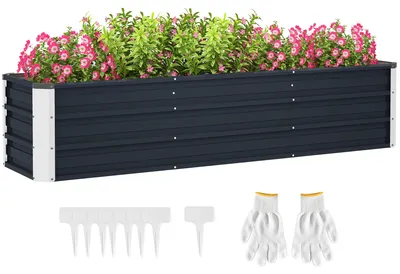 Produktbild von Hochbeet aus Stahl Gartenbeet Pflanzkasten Blumenkasten Blumenkš¹bel mit Handschuhe Grau 183 x 47 x 40 cm