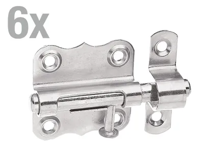 Produktbild von Alberts 6 x  Grendelriegel, 39 x 38 mm, mit Knopfgriff und befestigter Schlaufe, aus Edelstahl
