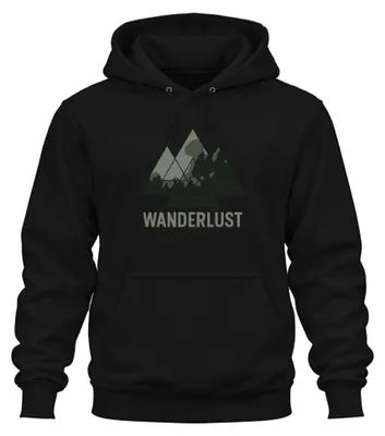 Imagen del producto de Sudadera con capucha uni "WANDERLUST", ideal para senderismo en la montaña, actividades al aire libre, naturaleza, bosques y aventuras. Perfecta para acampar. Color: . Talla: XL