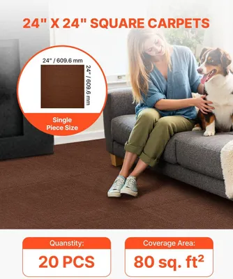 Zdjęcie produktu dla Płytki dywanowe 610 x 610 mm, 20 sztuk, dywan samoprzylepny, brązowy