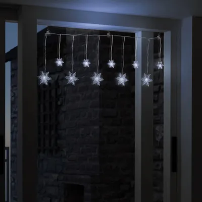 Lichterkette Lichtervorhang  Schneeflocke Beleuchtung 10 LEDs Batterie kaltweiß