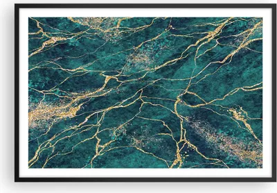 Produktbild von Gerahmtes Poster - Schwarzer Rahmen - Abstraktion Gold Türkis - 91,5x61 cm - Wand Bild - Wanddeko - Wandbilder - Kunstposter - Wandposter - Bilderrahmen - Bilder - Kunstdruck - P2BAA91x61-4564
