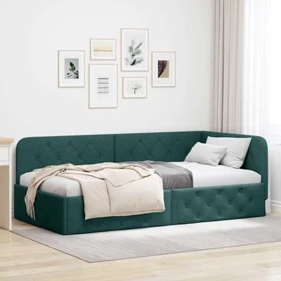 Produktbild von "Schlussverkauf" Einzelbett 1 PLACE - EckBettgestell einzel - mit Kopfteil - Dunkelgrün 100x200 cm Stoff C3118