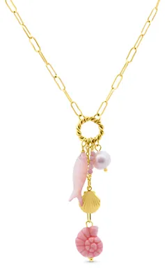 Produktbild von CO88 collection – 8CN-26496 – Lange ketting met roze trompetschelp – goudkleurig – 44+6 cm