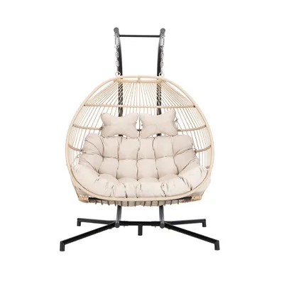 Produktbild von HOME DELUXE Hängesessel LOMA – Faltbar, 2 Sitzer in Beige | Hängekorb, Hängestuhl, Gartenmöbel, Gartenschaukel