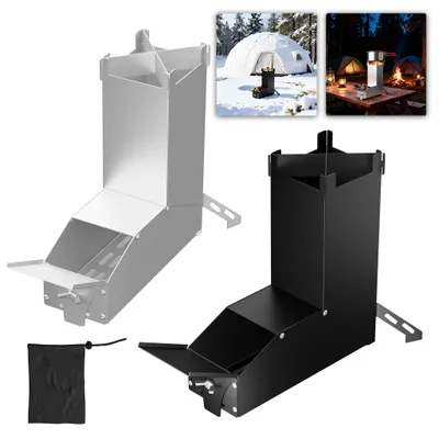 Produktbild von YARDIN Raketenofen Edelstahl Schwarz, Tragbarer Holz Raketenofen, Outdoor Kocher für Wandern Camping Terrasse Garten, mit Tragetasche