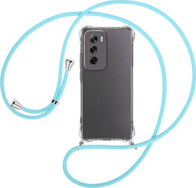 Produktbild von Handykette Backcover-Schutzhülle mit Band (Metall silberfarben) für OPPO Reno 12 5G - himmelblau