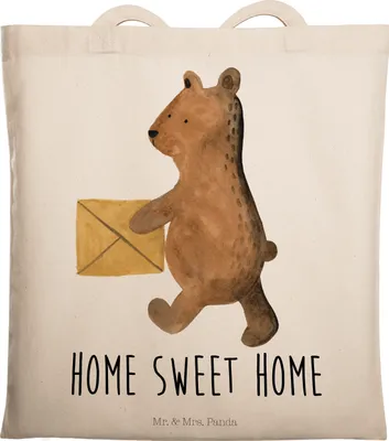 Produktbild von Mr. & Mrs. Panda Beutel Bär Zuhause - Transparent - Geschenk, Schultasche, Laptoptasche, Einzugsgeschenk Einzug Neues Haus Neue Adresse Umzug Umziehen, Shopping Tasche