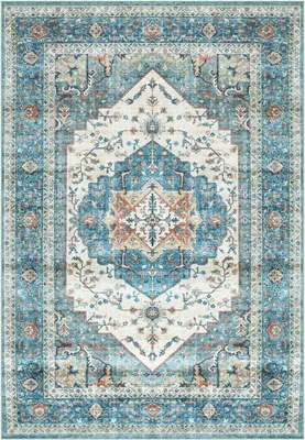 Produktbild von Teppich TRADITIONAL waschbar 160 x 230 cm türkis Vintage Kurzflor rutschfest, schmutz- und wasserabweisend, strapazierfähig, pflegeleicht mit orientalischem Muster