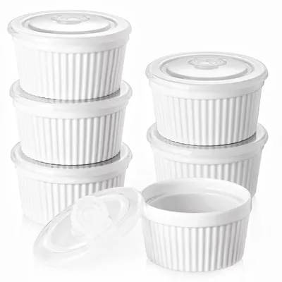 Ramekins mit Deckeln, 6 oz, Porzellan, weiß, ofenfest, 6er-Set