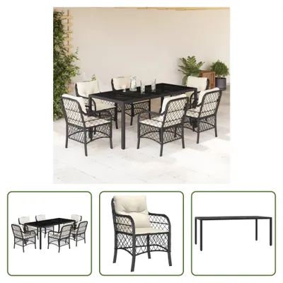 Produktbild von The Living Store 7-tlg. Garten-Essgruppe mit Kissen Schwarz Poly Rattan