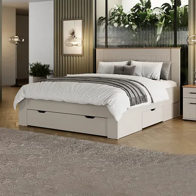 Immagine prodotto di Luangp - Letto Matrimoniale, Bianco Crema, Dimensione Materasso 160x200 cm