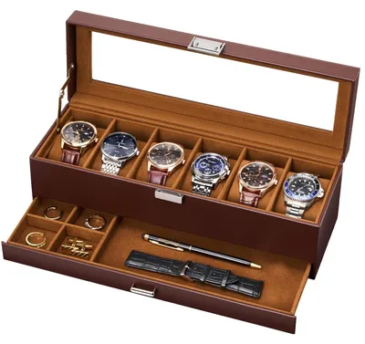 Imagen del producto de Caja para relojes con tapa de cristal, para 6 relojes