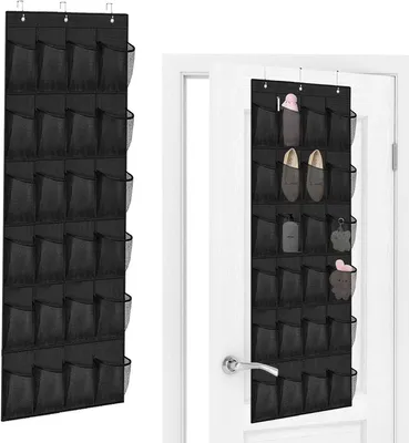 Obrázek produktu pro Organizér na boty, připevňovaný nad dveřmi, s 24 přihrádkami – černý – s 3 háčky
