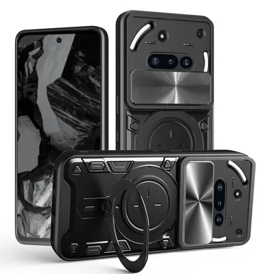 Produktbild von Für Nothing Phone 3a CD Textur Sliding Kamera TPU PC Hülle Magnet Ring Schwarz