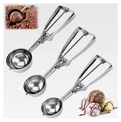 Produktbild von 3 Stück Edelstahl-Eisportionierer, Eislöffel mit Durchmessern von 4/5/6 cm, Keksportionierer für Eiscreme, Plätzchen, Kuchen und Teig