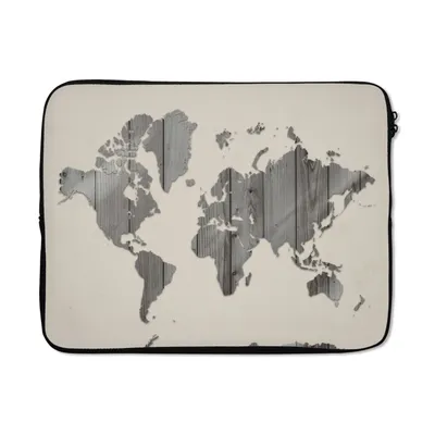 Produktbild von MuchoWow® Laptop Hülle 17 Zoll Laptoptasche Weltkarte - Holz - Regal - Zipper - Schutzabdeckung