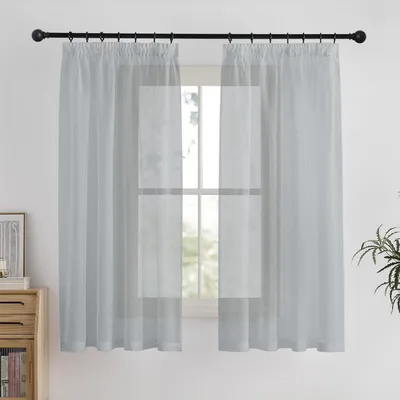 Image de Rideau de voilage transparent, gris, avec ruban froncette, dimensions 160 cm de hauteur x 140 cm de largeur (lot de 2)