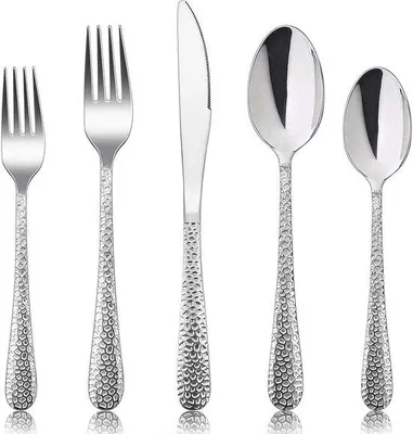 Produktbild von DigiRigi® Besteckset 60‑teilig für 12 Personen – rostfreier Edelstahl, Messer/Gabel/Löffel, moderner Hammergriff, hochglanzpoliert, spülmaschinenfest